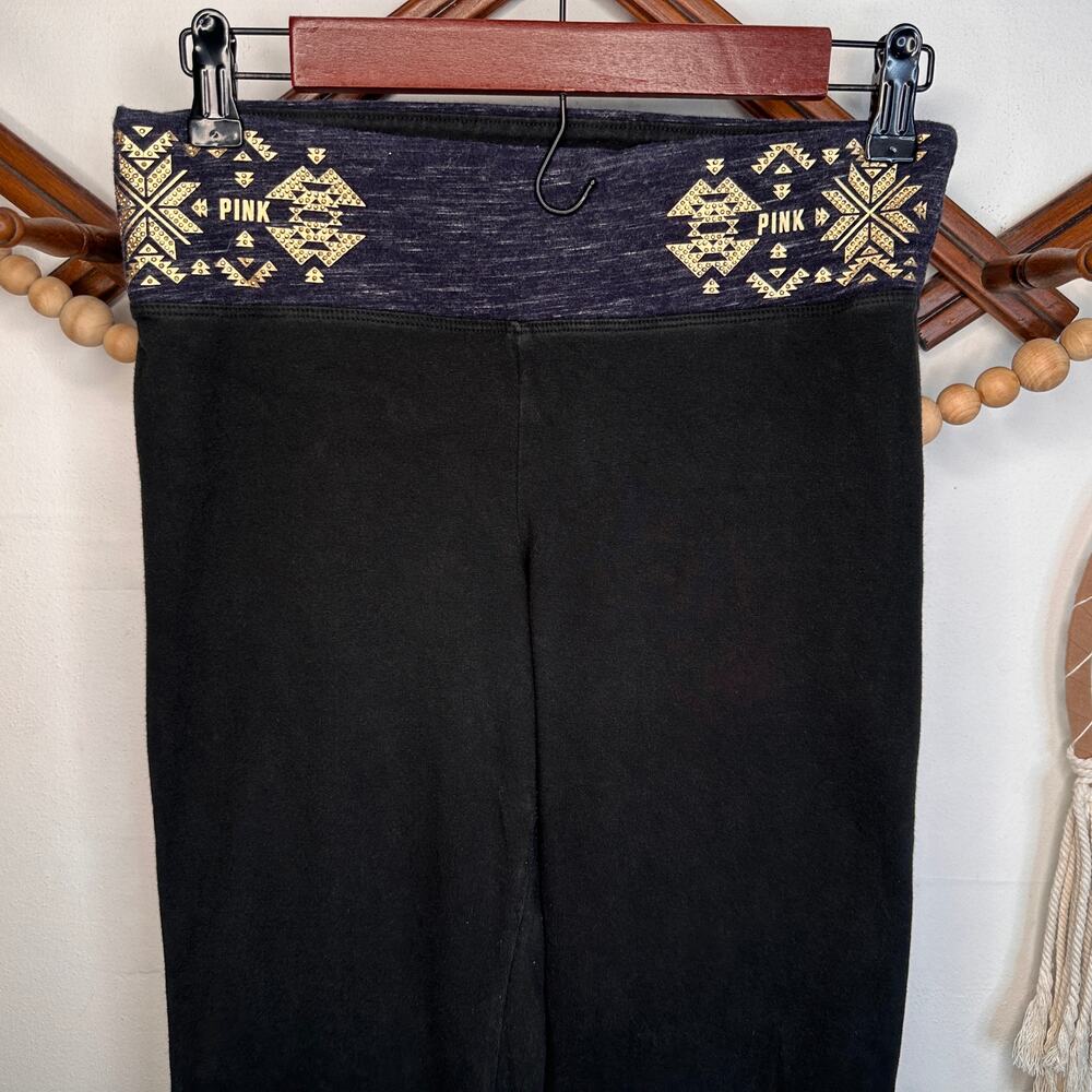 VS Pink Yoga Black Embellished Waist Flare Pants